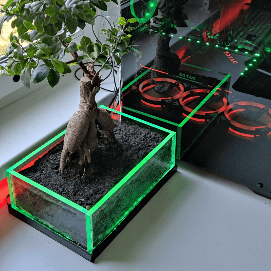 Blumentopf aus Acrylglas mit LED-Streifen