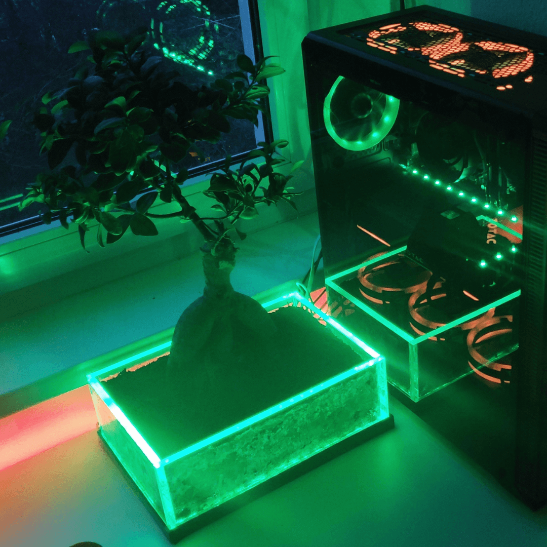 Blumentopf aus Acrylglas mit LED-Streifen