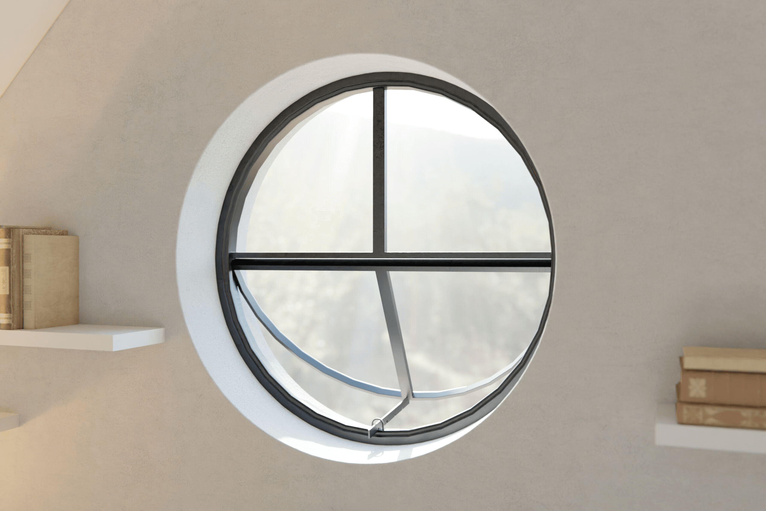 Geöffnetes rundes Fenster