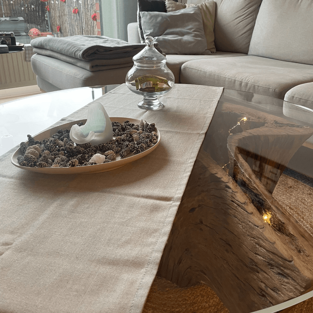 Wohnzimmertisch aus Wurzelholz mit Acrylglastischplatte