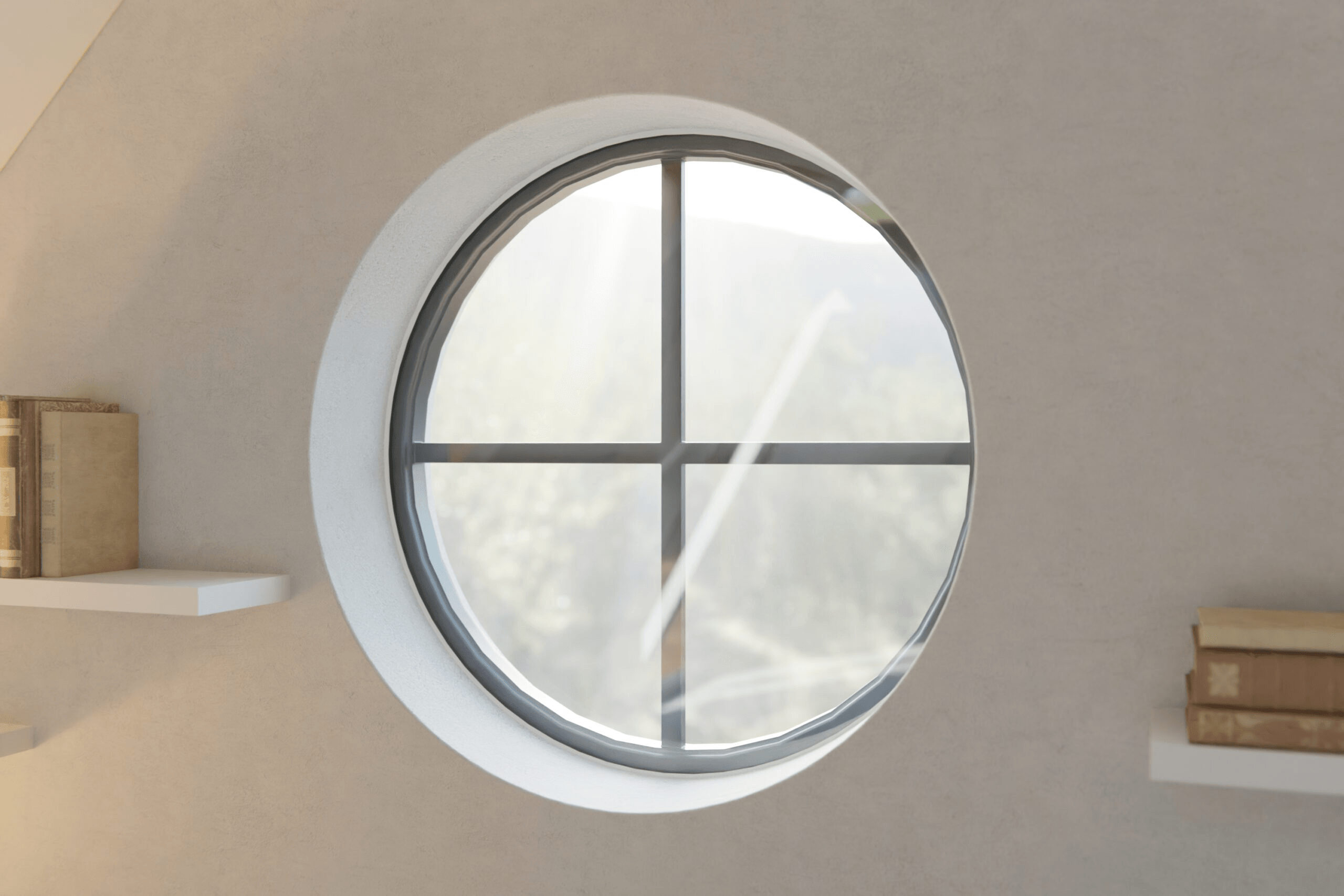 Rundes Fenster mit Dichtungsmasse