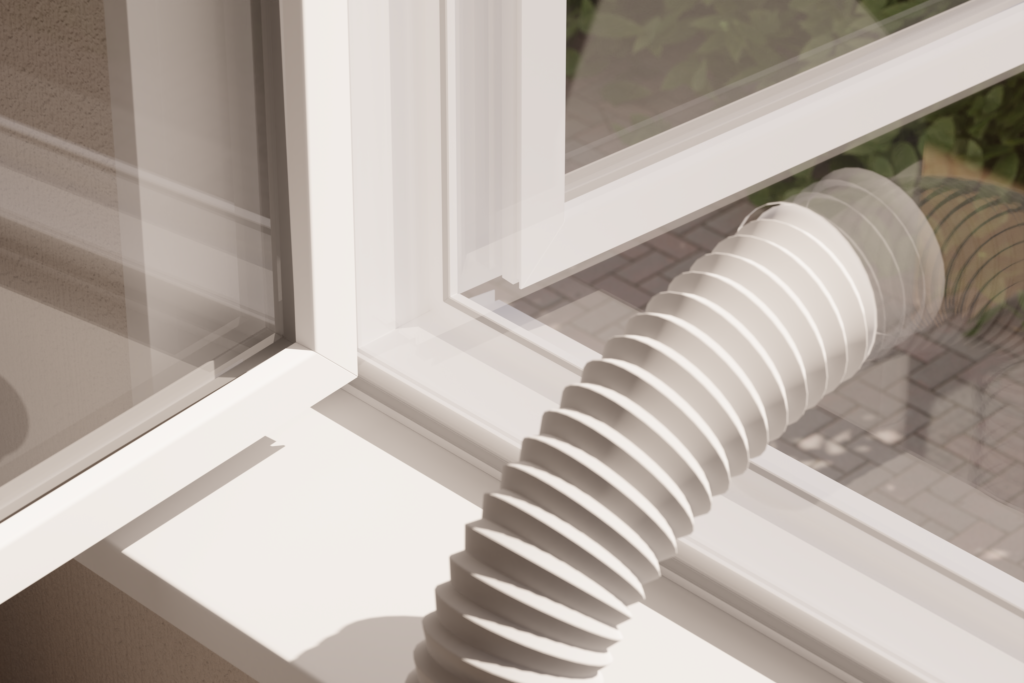 Fensterdichtungen für die mobile Klimaanlage an einem Doppelfenster